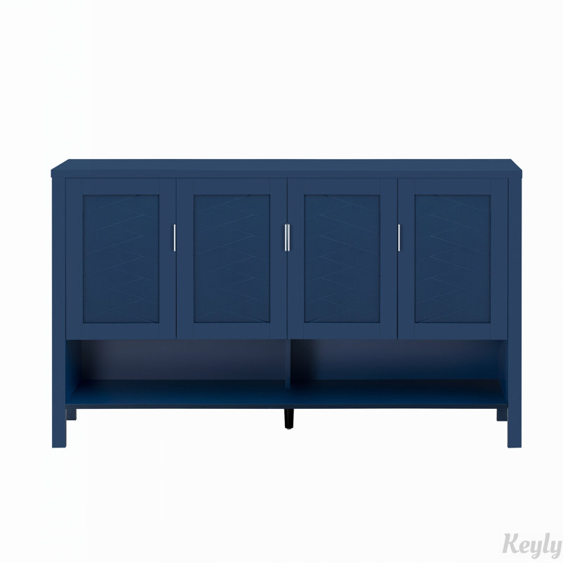 Buffet multifonctionnel avec tablette ouverte et 2 tablettes réglables, Bleu marin / Argent