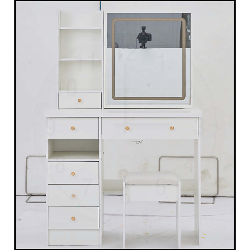 Versatile Desktop Vanity Table with Advanced LED Mirror and Ample Storage, White