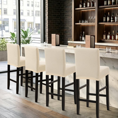 Housses imperméables pour tabourets de bar, housses extensibles avec dossier, housses amovibles et lavables pour chaises hautes de bar, beige, ensemble de 4