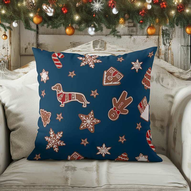 Coussin décoratif d'intérieur Ginger All The Way Seasonal, Bleu très foncé, Carré 16 po