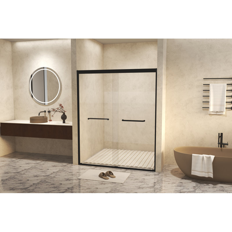 Eira Double Sliding Shower Door With Tempered Glass And Aluminum Frame, 72.00"H x54.00"W, Matte Black