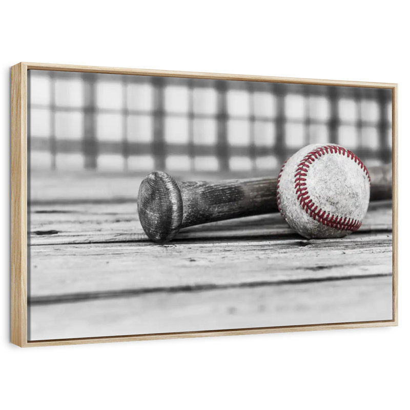 Baseball Pop, 13" X 9", Floating Frame Natural Wood