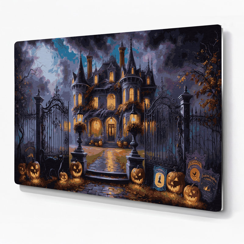 Image d'Halloween victorienne d'Halloween, art mural en métal mauve, H 20 po x l 30 po