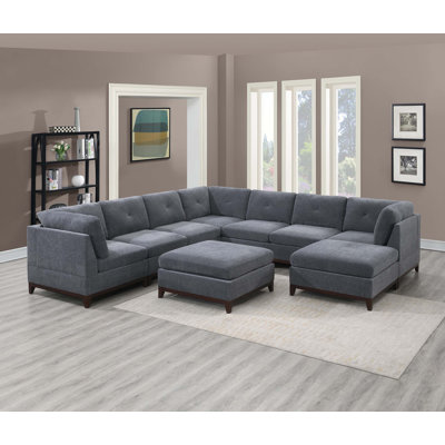 Fauteuil modulaire en tissu de chenille cendré 1 pièce sans accoudoirs