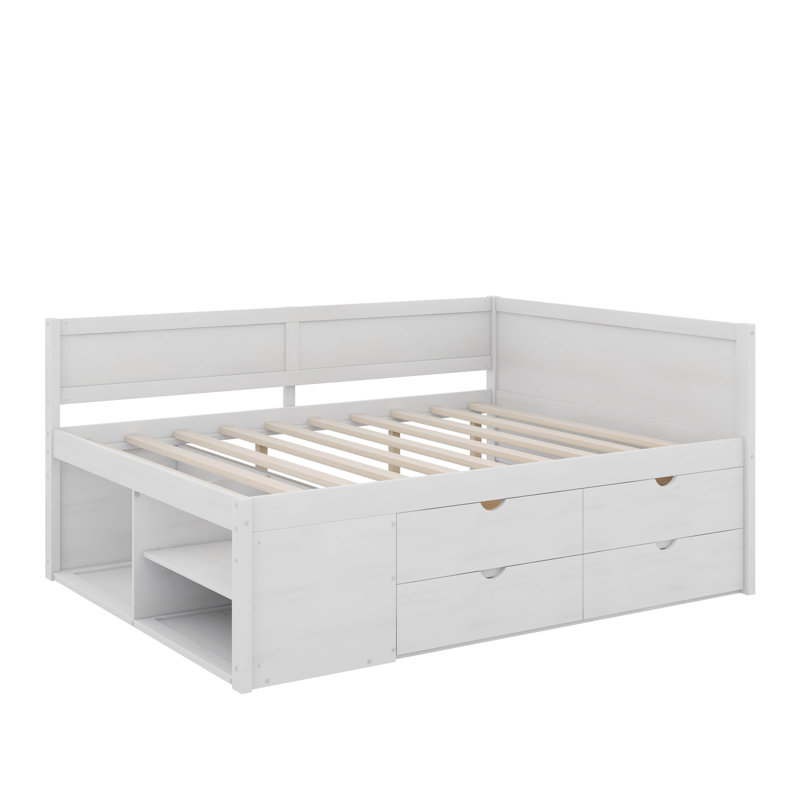 Daybed With Drawers And Shelves, Full, White