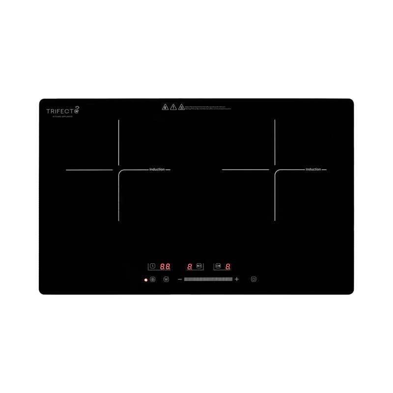 Table de cuisson à induction lisse en verre noir 23 po avec 2 éléments Trifecte