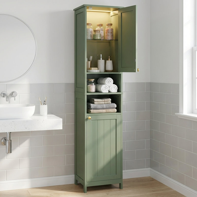 Grande armoire de rangement avec lumières, tablettes réglables, 66,9 H, Vert