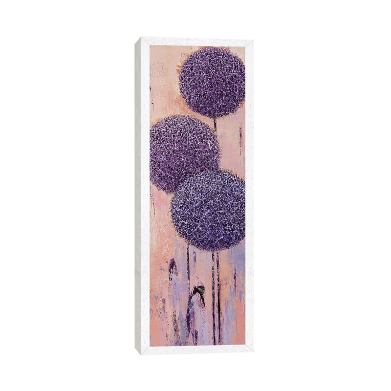 Garden Geometry #4 by Olena Bogatska - Panoramic Painting on Canvas, 91.44cm H x 30.48cm W x 3.81cm D, White Framed