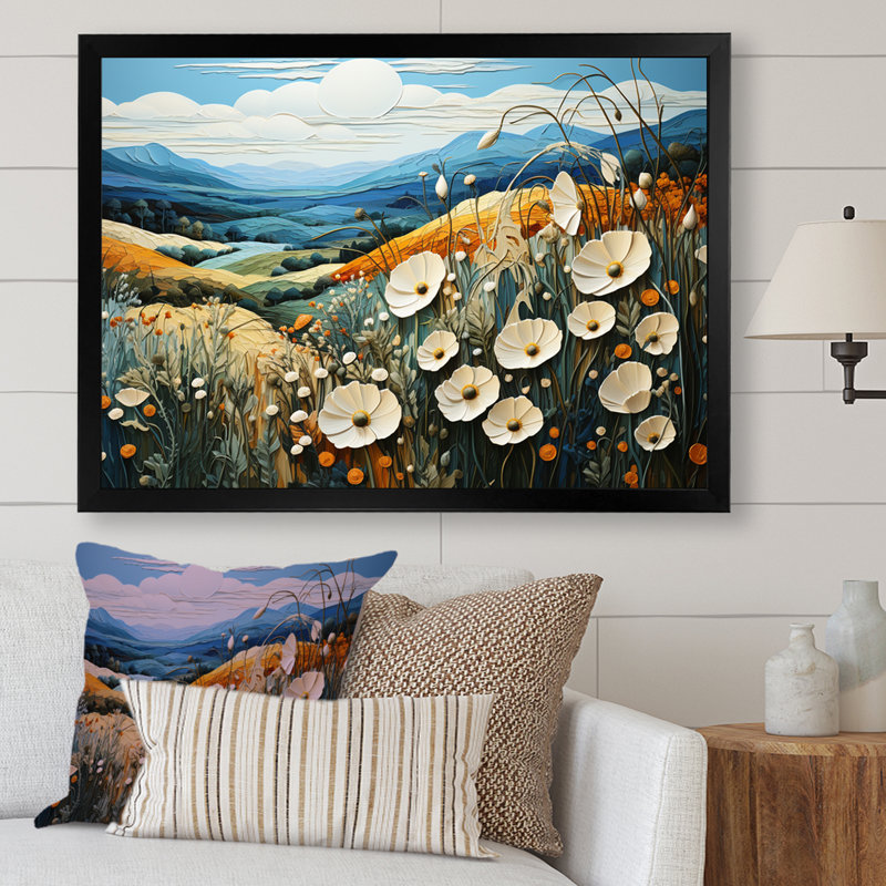 «Cool And Calming Flower Blooming Fields IV», reproduction sur toile, Cadre simple noir, H 30 po x l 40 po x P 1,5 po