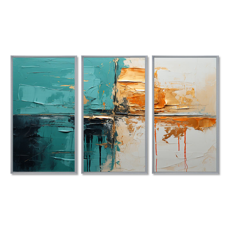 Towerside - Abstract Wall Art Set, Silver Floater Framed, 40" H x 60" W x 1" D