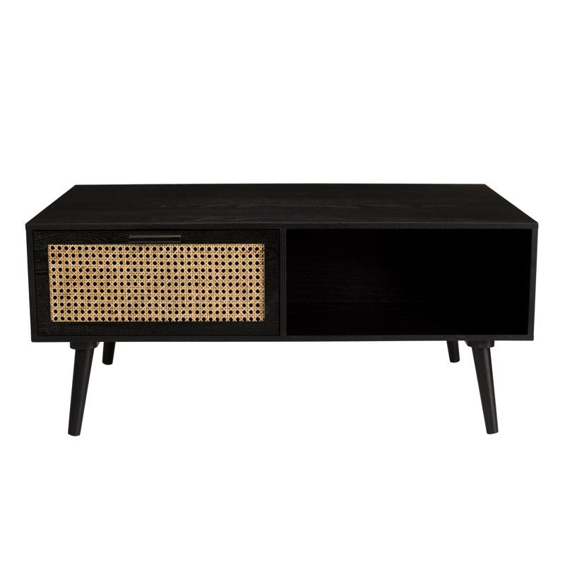 Toombs Four Leg Coffee Table with Storage, Black/Oak