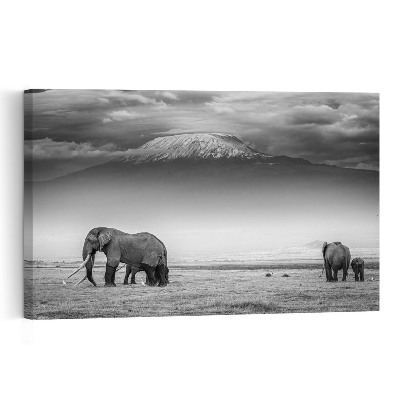 Elephants Of Kilimanjaro Abstract Contemporary Elephant Landscape Mountain Wall Art Print by Jeffrey C. Sink - 1 Piece Wrapped Canvas Wall Art
