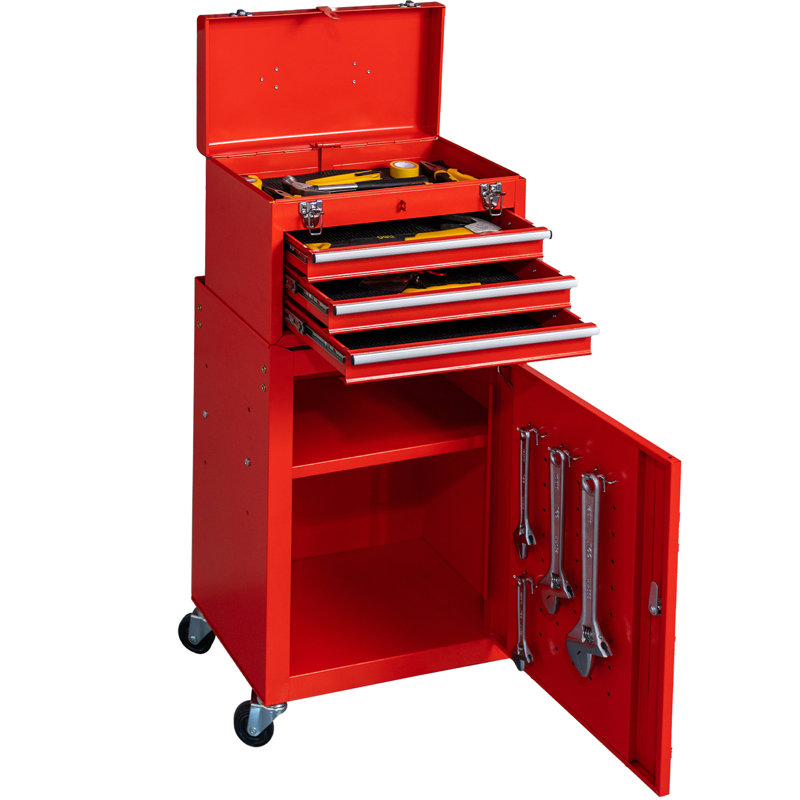 3-Drawer Steel Combination Rolling Tool Chest Set, Red