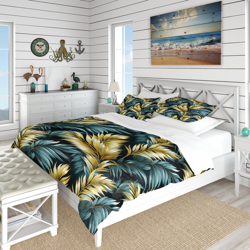Palm Breeze Tropical Pattern Duvet Cover, King Duvet Cover + 2 King Shams