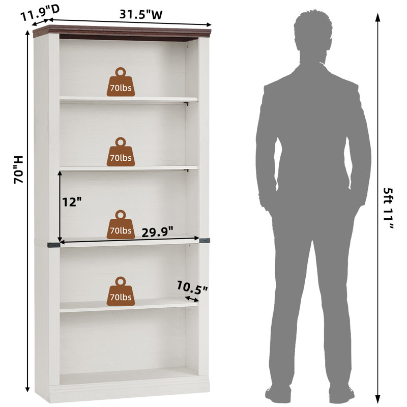 70" Tall Farmhouse Bookshelf Set, White