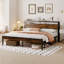 Structure de lit très grand avec tête et pied de lit en bois, lit plateforme en métal, capacité de 1 000 lb, convient pour un matelas de 80 po x 76 po, assemblage facile et conception sans bruit