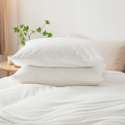 LIFETOWN 100% Washed Cotton Pillowcases Linen Like Textured Breathable Soft feeling.