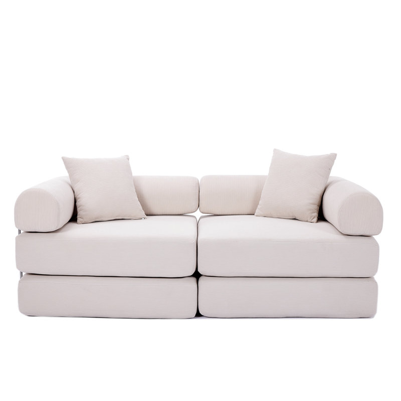 [Vidéo fournie] Canapé-lit modulaire pour appartement, canapé-lit convertible, structure de forme fixe et accoudoirs amovibles, canapé-lit pliant pour petits espaces, sans assemblage, velours côtelé, beige