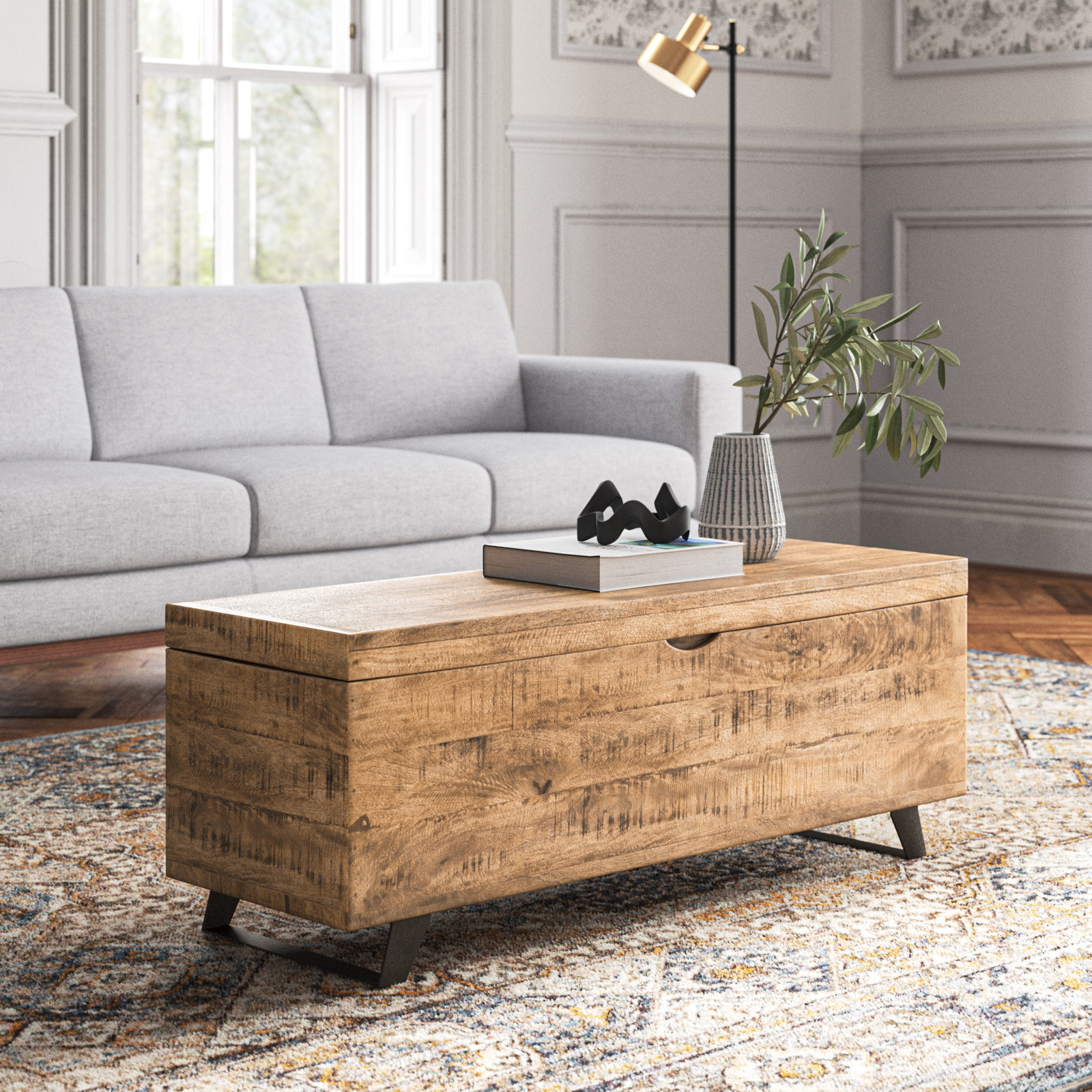 Balderas Lift Top Sled Coffee Table with Storage, Natural Brown