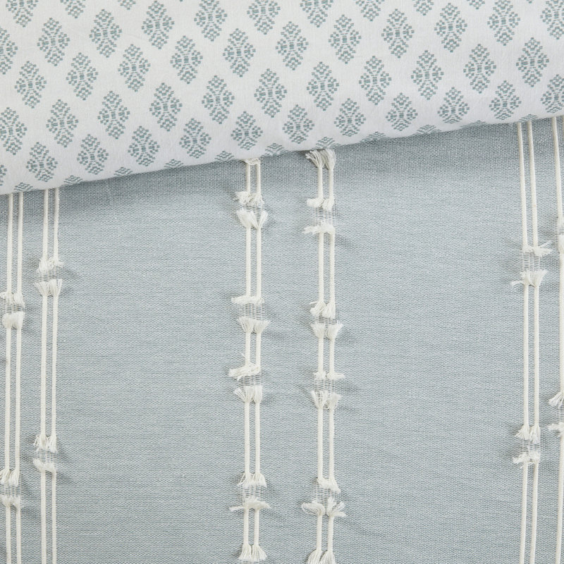 Édredon 3 pièces en coton avec revers et imprimé lavable à la machine, Turquoise, Édredon double et 2 taies décoratives
