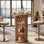 Table de bar ronde cannelée rustique avec rangement caché à 3 niveaux