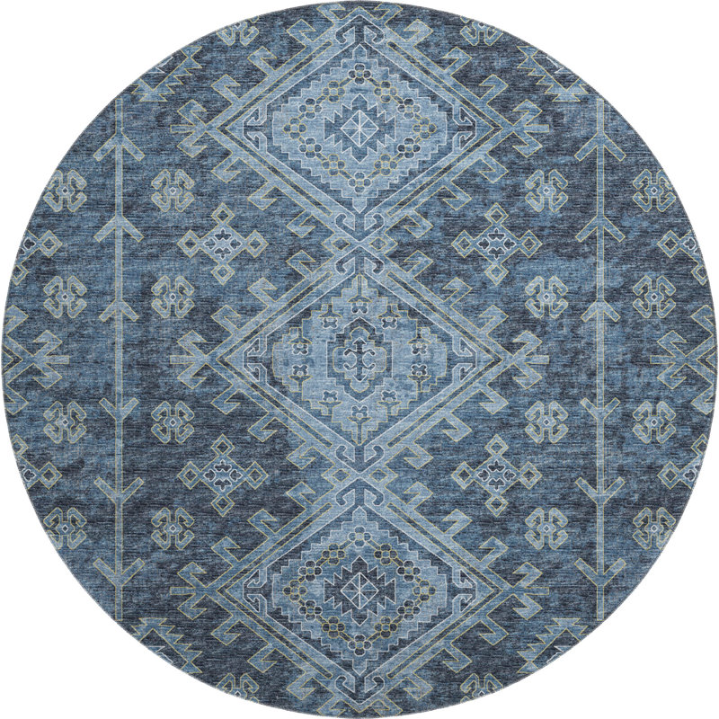 Premium Machine Washable Driessen AMF73 Blue Rug, Round 8'