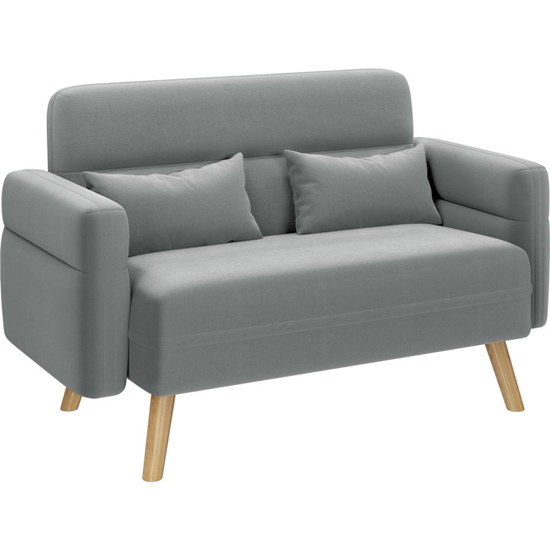  Modern Fabric Sofa Couch 2 Seater Sofa  Upholstered Loveseat, Light Grey