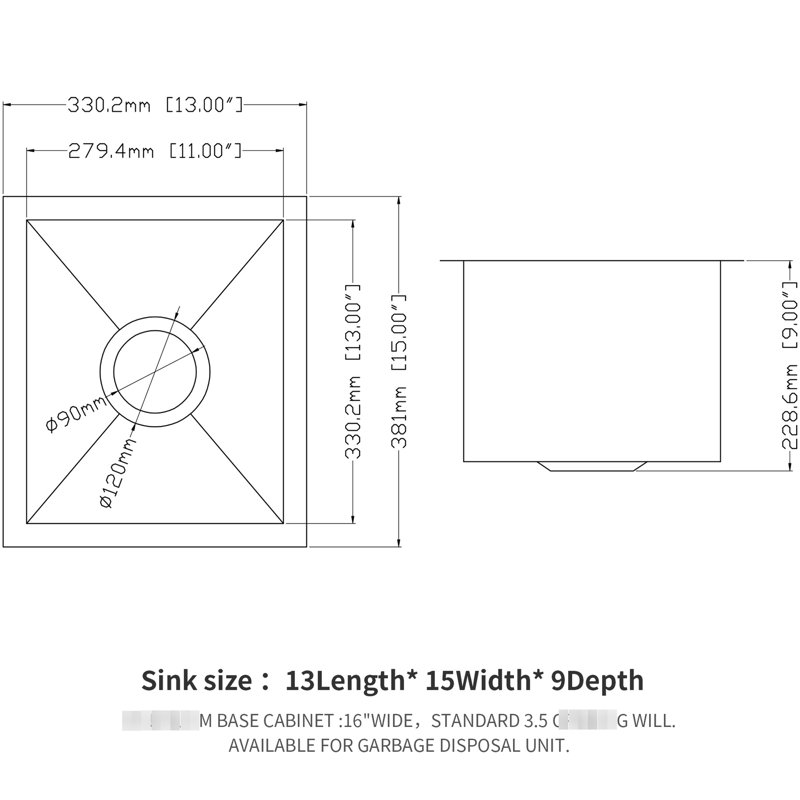 13X15 Inch Undermount Kitchen Sink - 9 Deep, Stainless Steel, Smooth And , Condensation Coating, With Dish Grid Steel Deep Basin, Surface, Noise Reduction Pad, Installation Guide
