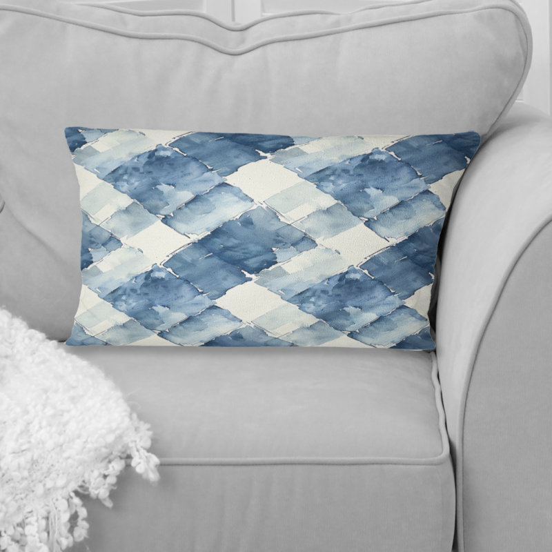 Coussin Mid-Century Gingham II - Mid-Century bleu et blanc