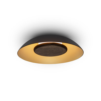 Plafonnier encastré Volo 14, noir - extérieur avec abat-jour noir - disque en noyer teint foncé - 2700K - DEL intégrée
