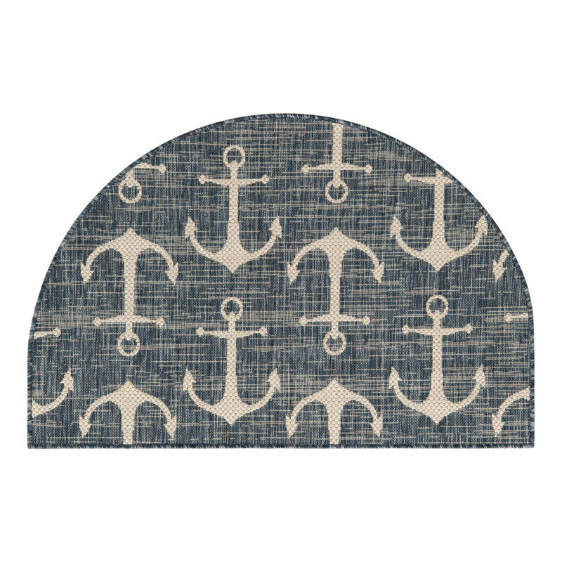 Tapis intérieur / extérieur bleu Glidden, Demi-cercle 2 pi 7 po x 4 pi 1 po