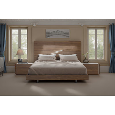 Staci Upholstered Platform Walnut King Bed