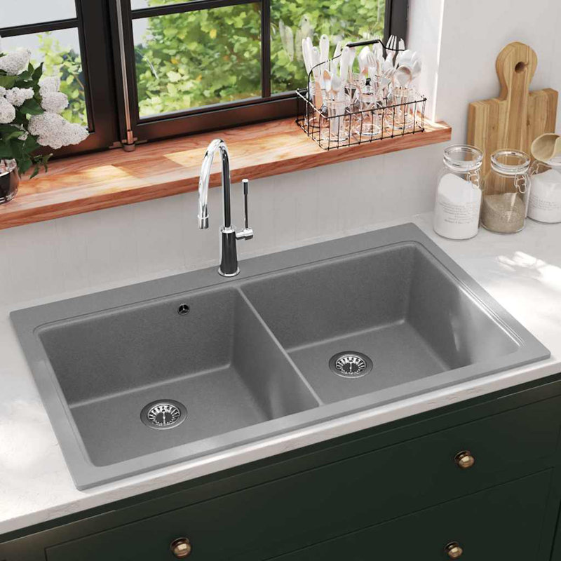 vidaXL Overmount Kitchen Sink Double Basin Granite Grey, Gray