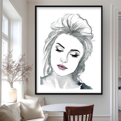 «Watercolor Delicate Woman», reproduction encadrée figurative grise