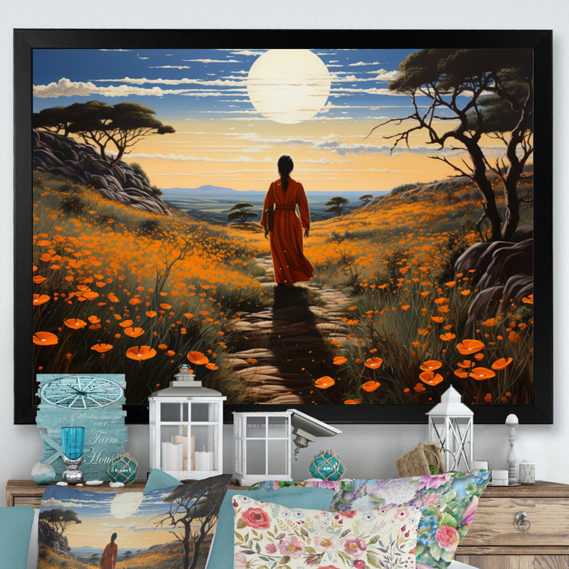Madell Asian Art Monks Journey, reproduction d'art sur toile, H 24 po x l 32 po x P 1 po, Cadre photo noir