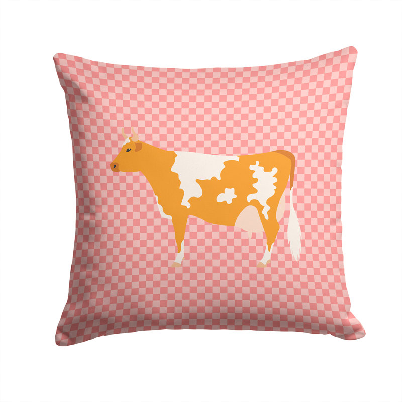 Coussin décoratif d’extérieur carré à damier de vache, 14 po x 14 po, Rose
