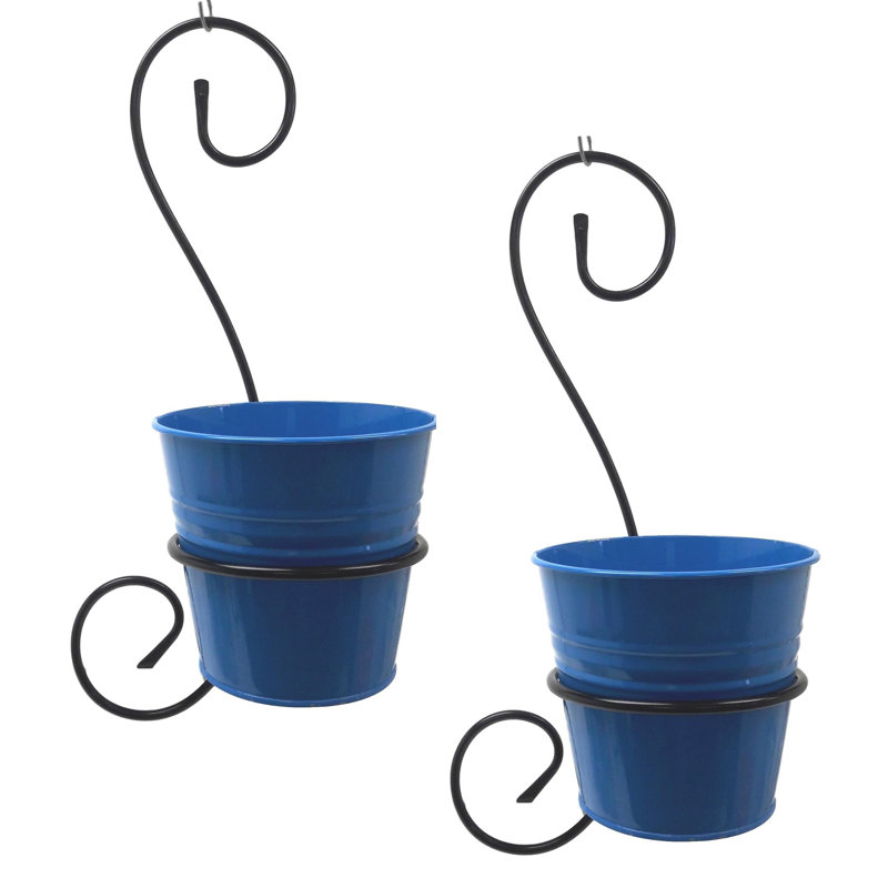 Pot de fleurs mural galvanisé galvanisé S/2, Bleu