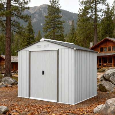 Remise de jardin avec 4 évents et 2 portes coulissantes, acier galvanisé blanc, 6,7 pi x 3,8 pi x 6,1 pi, spacieuse pour ranger l'équipement, construction en acier simple à installer, fournitures pour la pelouse, météo - installation par l'utilisateur