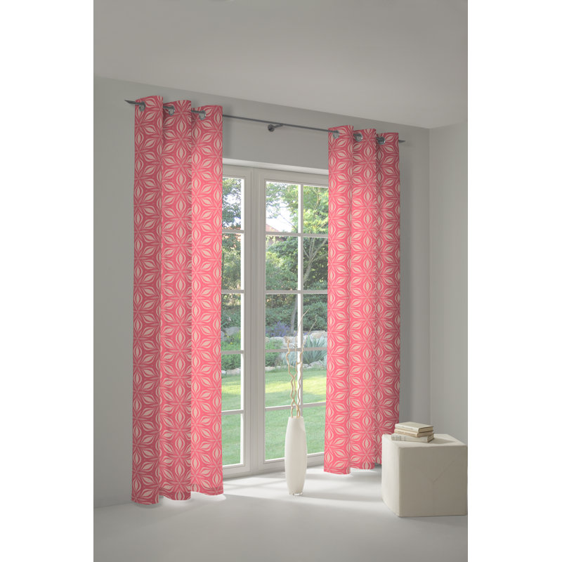 Dellview Retro Floret Eyelet Opaque Curtains, Pink/Rose, 145 W x 225 D cm