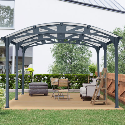 Abri d'auto arqué avec cadre en aluminium et panneaux en polycarbonate - 12 x 16 x 8 pi