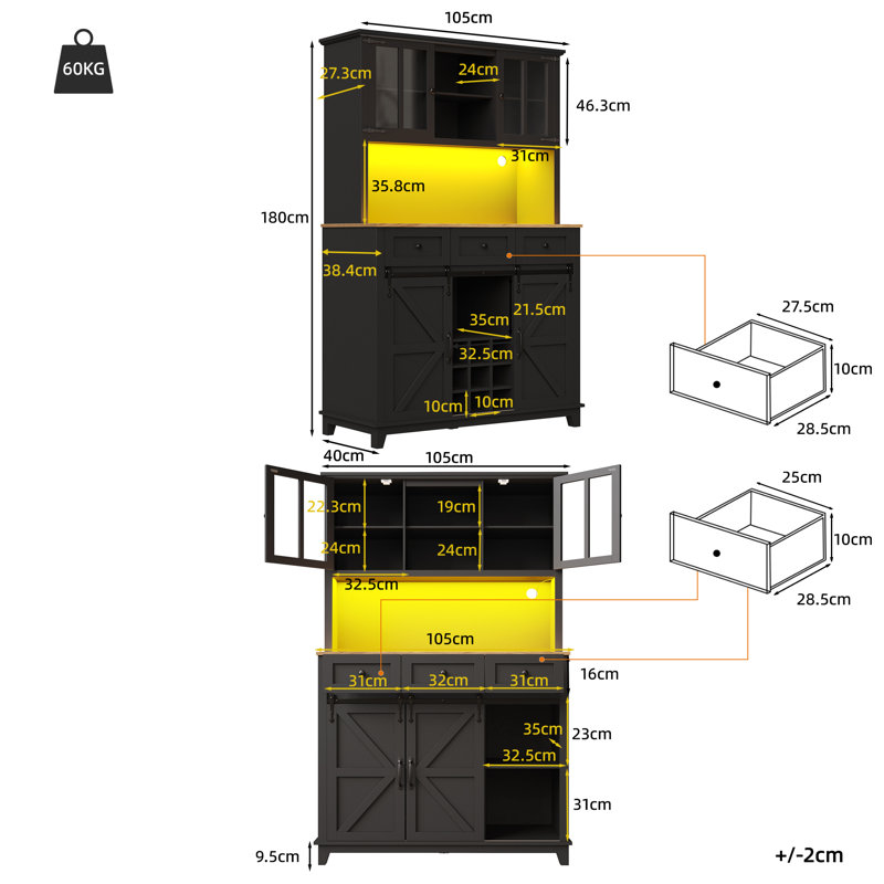 180cm Kitchen Pantry, Black