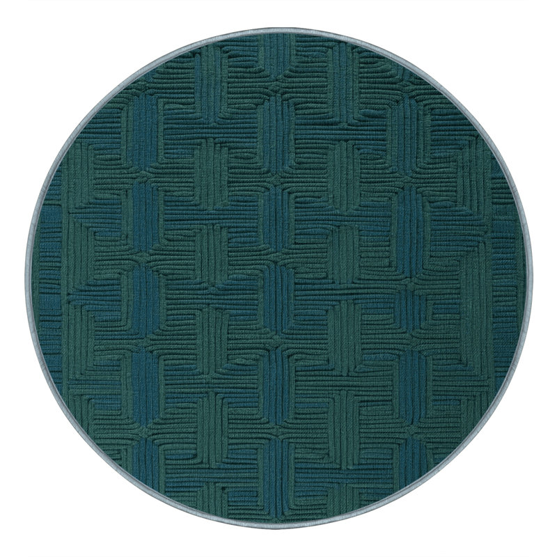 Machine Washable Trellis Blue Area Rug, Round 8'