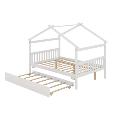 Lit double en bois avec lit gigogne
