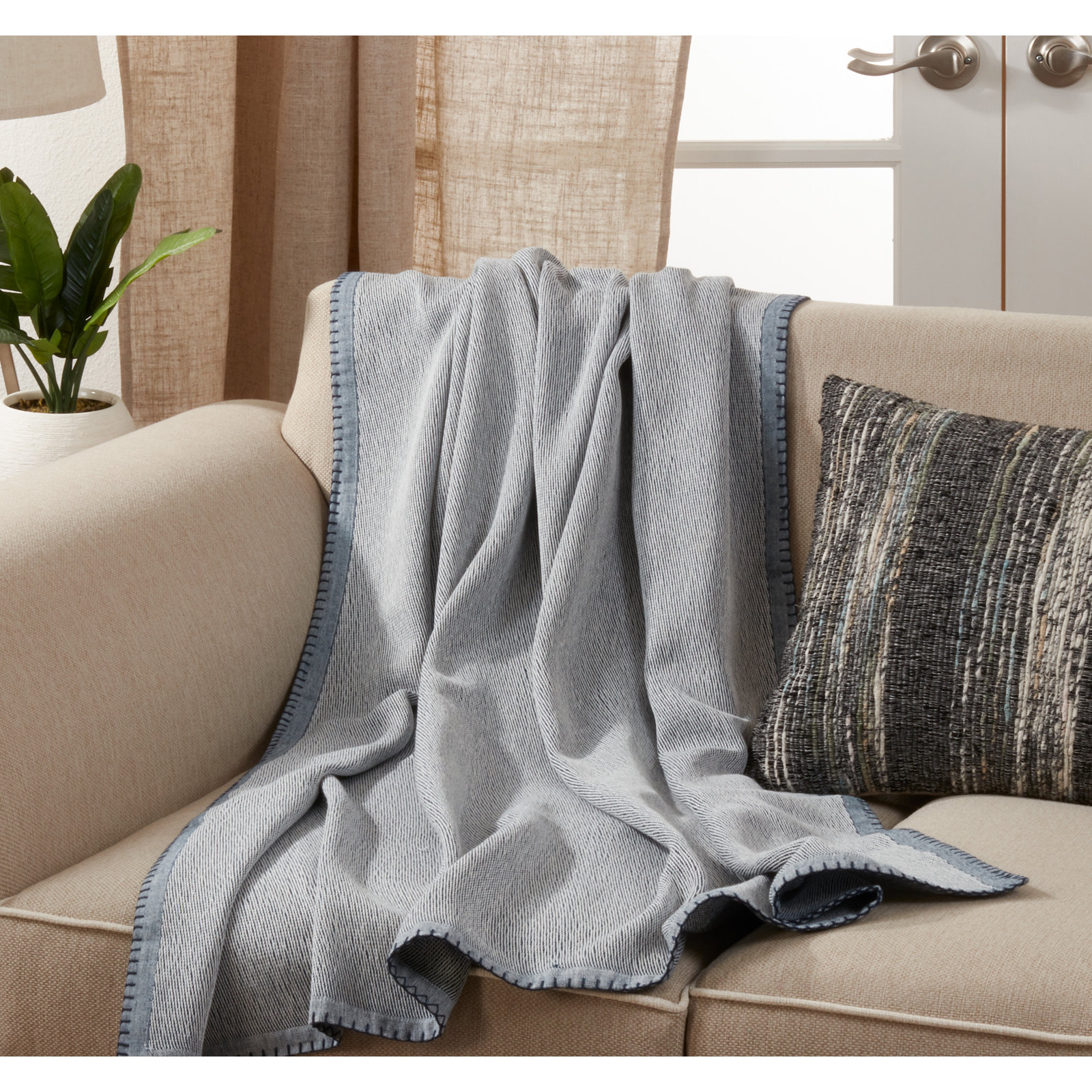 Sevan Collection Hand Woven Throw Blanket, Navy Blue