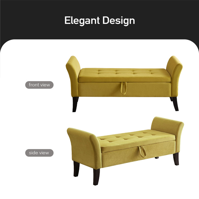Guitto Velvet Upholstered Storage Bench, Green