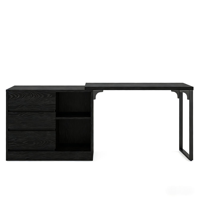 Bureau en L pour bureau à domicile avec bureau rétractable, 3 tiroirs et 2 tablettes, en métal de haute qualité, configuration réversible en coin de 40,03 pouces de profondeur, largeur du produit 17,55