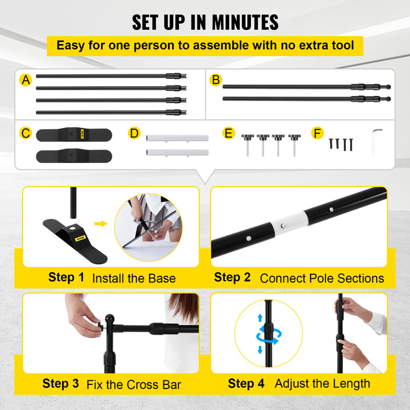 Adjustable Black Aluminum Backdrop Banner Stand with Carrying Bag