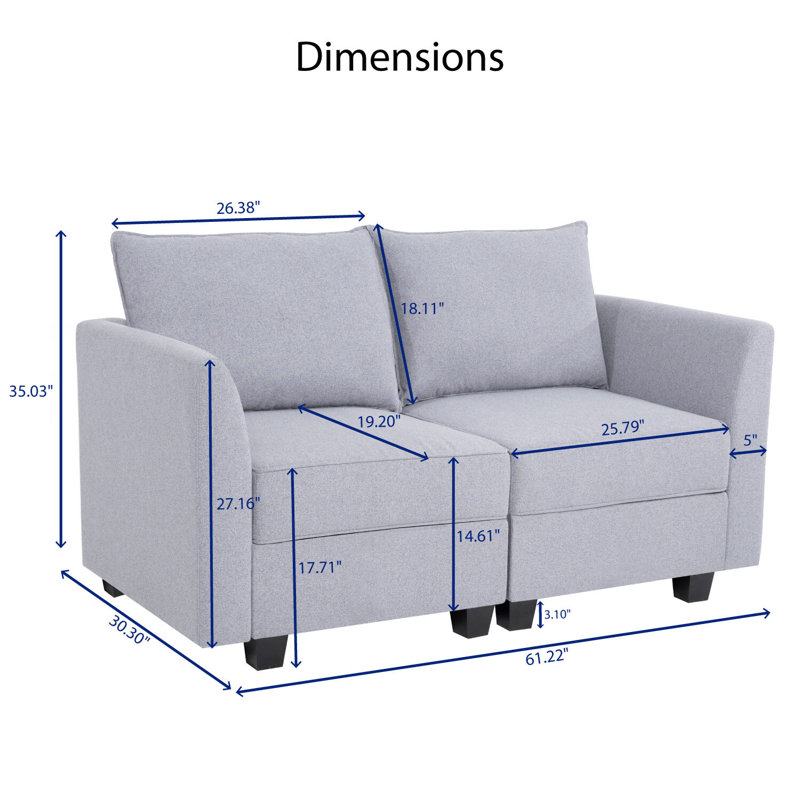 Ovey Modern Loveseat Sofa with Extendable Design & Soft Comfortable Seating, Grey