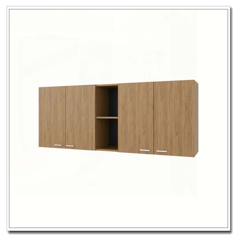 Armoire de cuisine en chêne naturel naturel en mélamine avec 4 portes et rangement ouvert, Bois naturel