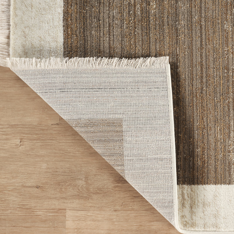 Abani Rugs Austin AUS130A Modern Ivory Brown Black Striped Block Pattern Minimalist Area Rug, Rectangle 4' x 6'5"